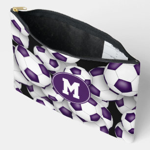 Bolsito Accesorio Grande patrón de balones de fútbol monogramados en blanco