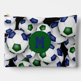 Bolsito Accesorio Grande patrón de bolas de fútbol monogramado verde azul
