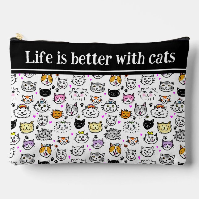 Bolsito Accesorio Grande Patrón de caras de gato caprichoso (Anverso)