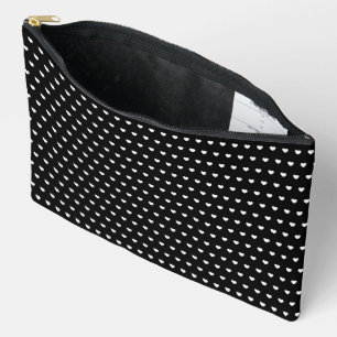 Bolsito Accesorio Grande Patrón De Corazones Blancos Elegantes En Negro