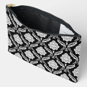 Bolsito Accesorio Grande Patrón de Damasco Rococó Blanco sobre Negro