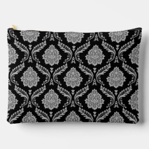 Bolsito Accesorio Grande Patrón de Damasco Rococó Gris sobre Negro