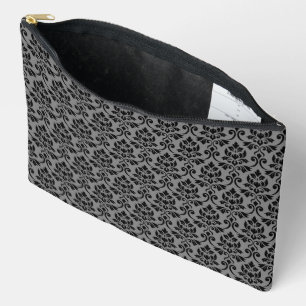 Bolsito Accesorio Grande Patrón de Damask de Feuille negro en gris