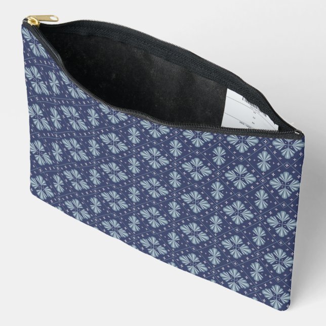 Bolsito Accesorio Grande Patrón de formas geométricas azules (Abierto)
