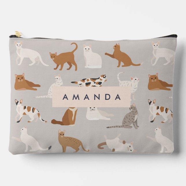 Bolsito Accesorio Grande Patrón de gato con encanto monograma Amantes de ga (Anverso)