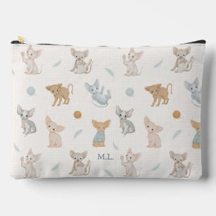 Bolsito Accesorio Grande Patrón de gato Sphynx lindo, monograma personaliza