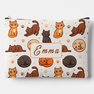 Bolsito Accesorio Grande Patrón de gatos lindos con nombre de monograma per