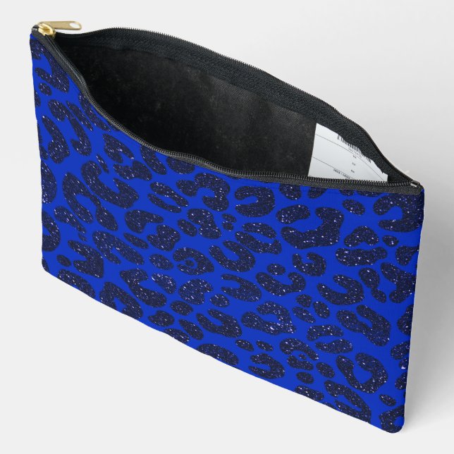 Bolsito Accesorio Grande Patrón de leopardo Purpurinoso azul (Abierto)