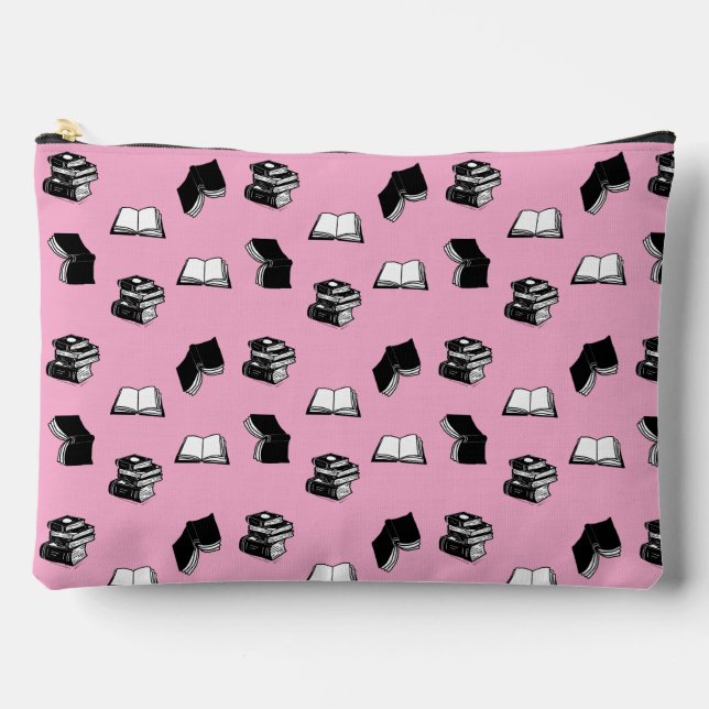Bolsito Accesorio Grande Patrón de libro bibliofilia de libros rosado moder (Anverso)