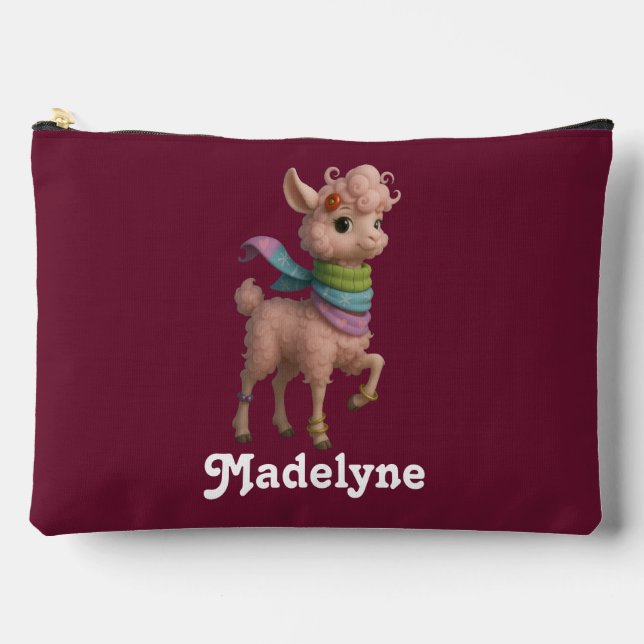 Bolsito Accesorio Grande Patrón de Llama Rosa Perzonalizado (Anverso)