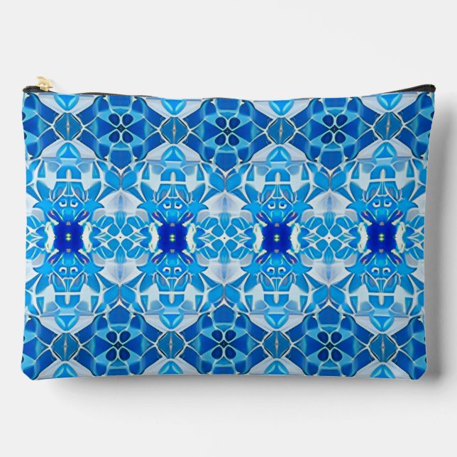 Bolsito Accesorio Grande Patrón de mosaico azul turquesa, gris y cobalto (Anverso)