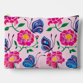 Bolsito Accesorio Grande Patrón de Peonías y Mariposas