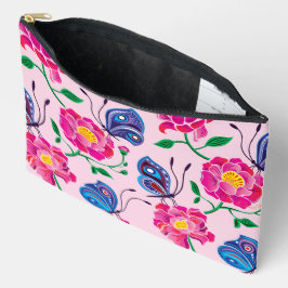 Bolsito Accesorio Grande Patrón de Peonías y Mariposas