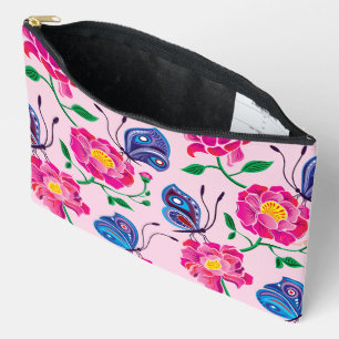 Bolsito Accesorio Grande Patrón de Peonías y Mariposas