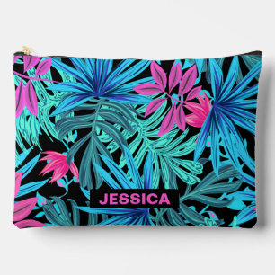 Bolsito Accesorio Grande Patrón de planta tropical azul rosa neón personali