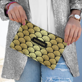 Bolsito Accesorio Grande Patrón elegante de Art Deco de Oro Negro Personali