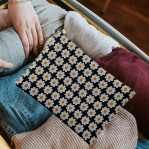 Bolsito Accesorio Grande Patrón floral de Dahlia blanca en negro