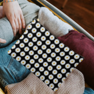 Bolsito Accesorio Grande Patrón floral de margarita blanca sobre negro