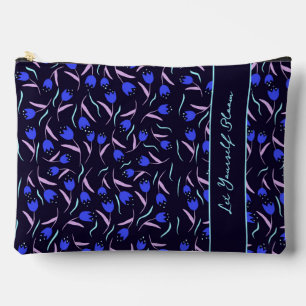 Bolsito Accesorio Grande Patrón floral de primavera sobre fondo azul oscuro