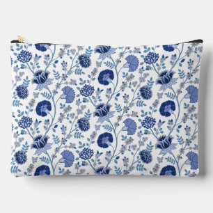 Bolsito Accesorio Grande Patrón floral jacobino azul sobre blanco
