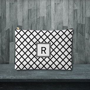 Bolsito Accesorio Grande Patrón geométrico cuadrado blanco y negro