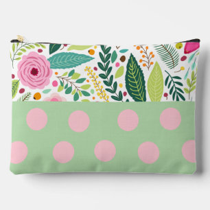 Bolsito Accesorio Grande Patrón giratorio Puntos y flores de polka verdes y