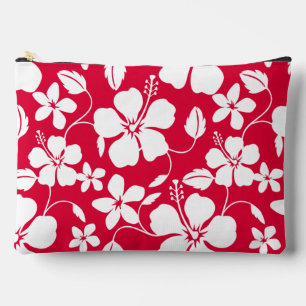 BOLSITO ACCESORIO GRANDE PATRÓN HAWAIIAN HULA (HIBISCUS) EN ROJO