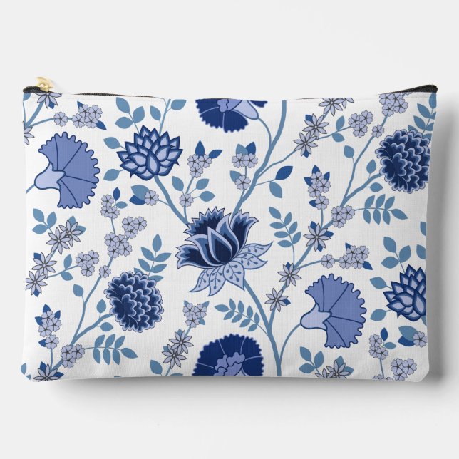 Bolsito Accesorio Grande Patrón jacobino floral Lg azul en blanco (Anverso)