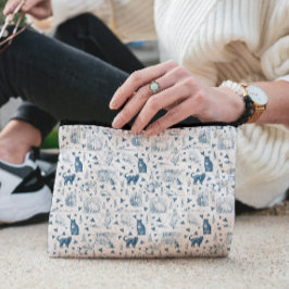 Bolsito Accesorio Grande Patrón retro vintage de la tela Cat Catnip Azul bl