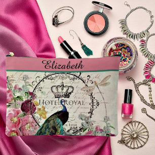 Bolsito Accesorio Grande Pavo real personalizado y flores de primavera 