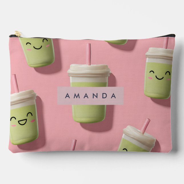 Bolsito Accesorio Grande Personalizado Cute Kawaii Pastel Smoothie Matcha (Anverso)