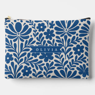 Bolsito Accesorio Grande Personalizado Floral Folclórico Azul Nórdico Perso