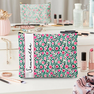 Bolsito Accesorio Grande Personalizado floral rosa y verde