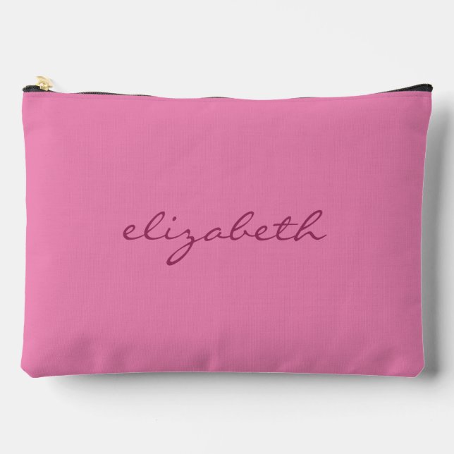 Bolsito Accesorio Grande Personalizado Nombre manuscrito Texto Rosa Elegant (Anverso)