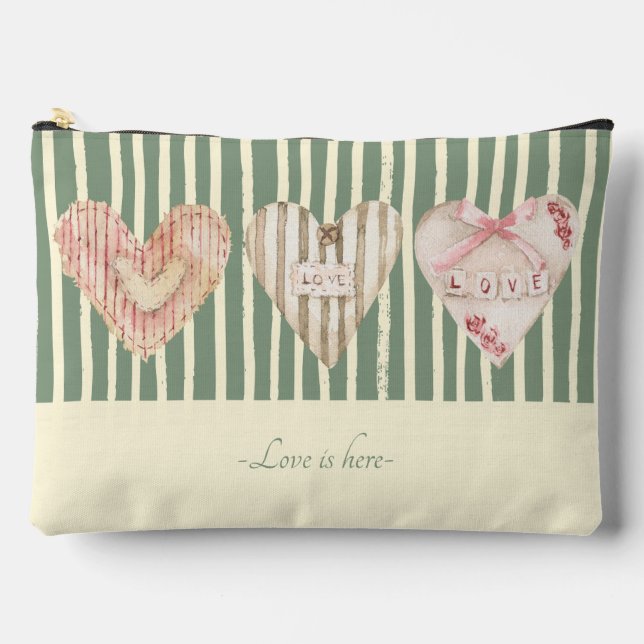 Bolsito Accesorio Grande Personalizado Shabby corazón elegante y rayas Verd (Anverso)