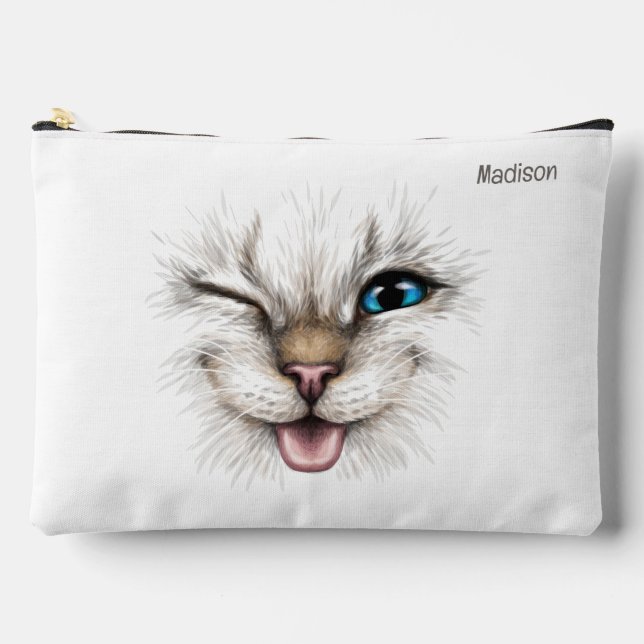 Bolsito Accesorio Grande Personalizado Texto Winking Cat (Anverso)