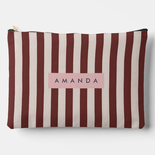 Bolsito Accesorio Grande Personalized Burgundy & Ivory Stripe (Anverso)