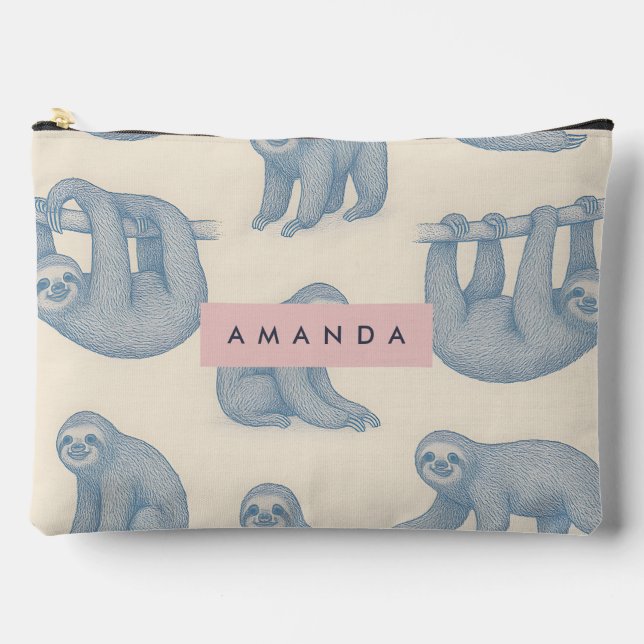 Bolsito Accesorio Grande Personalized Charming Elegant Blue Sloth Pattern (Anverso)