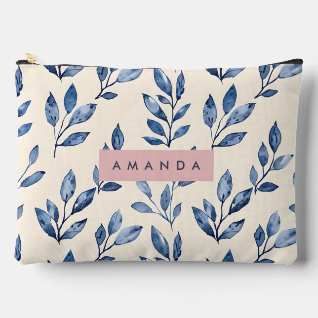 Bolsito Accesorio Grande Personalized Pastel Elegant Blue Leaf  (Anverso)