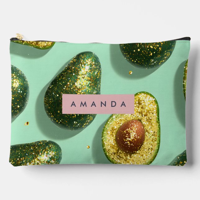 Bolsito Accesorio Grande Personalized Pastel Glitter Avocado Design (Anverso)