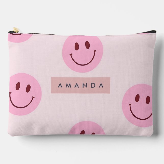 Bolsito Accesorio Grande Personalized Pastel Pink Smiley Face  (Anverso)
