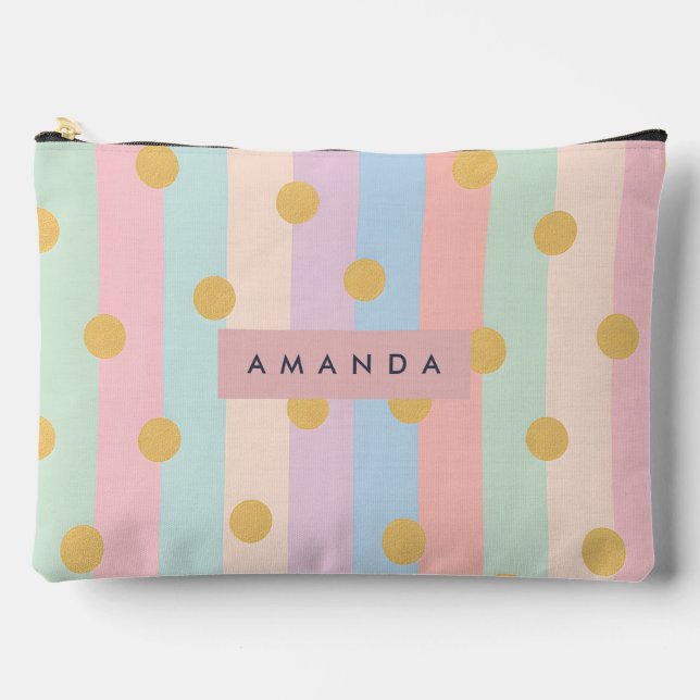 Bolsito Accesorio Grande Personalized Pastel Rainbow Stripes with Dots (Anverso)