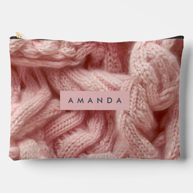 Bolsito Accesorio Grande Personalized Personalized Pink Cable Knit  (Anverso)
