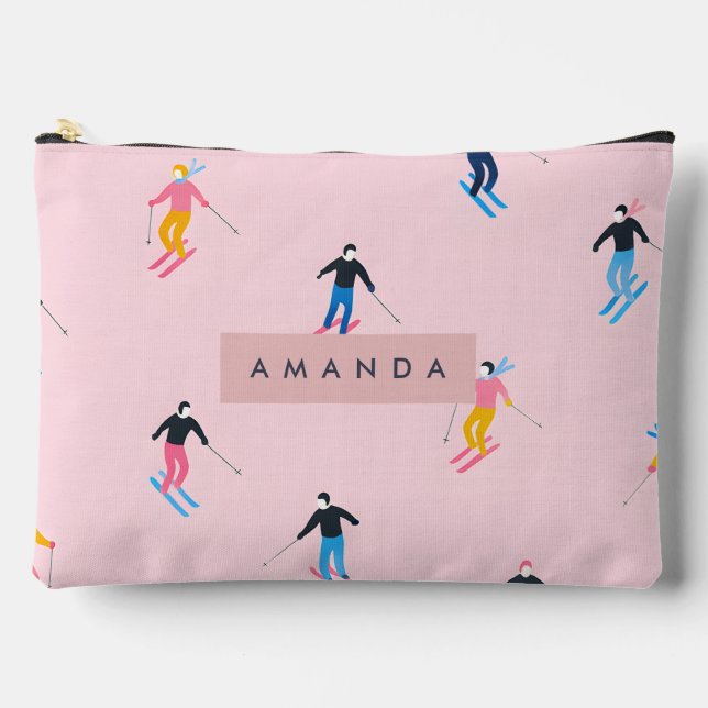 Bolsito Accesorio Grande Personalized Playful Pastel Skiers Retro (Anverso)