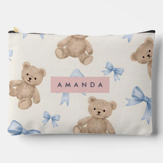 Bolsito Accesorio Grande Personalized Teddy Bear & Blue Bow Pattern