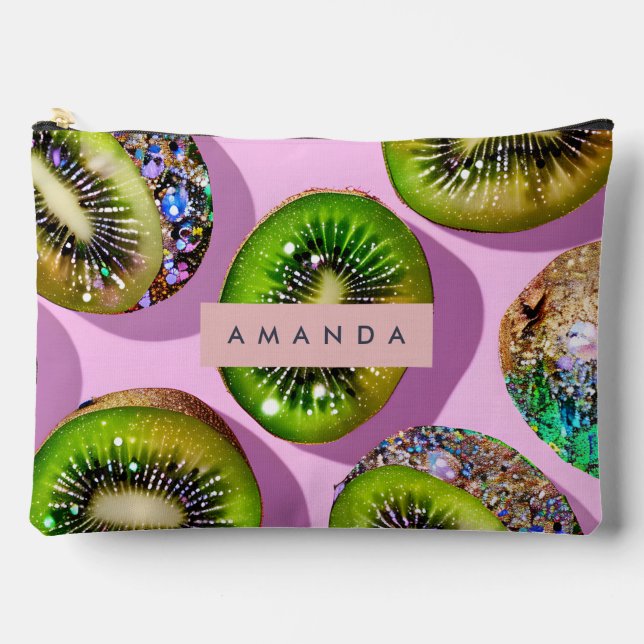 Bolsito Accesorio Grande Personalized Vibrant Glitter Kiwi Pop Art Design (Anverso)