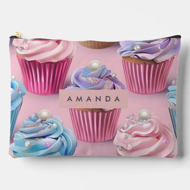 Bolsito Accesorio Grande Personalized Whimsical Pastel Cupcake Dreams (Anverso)