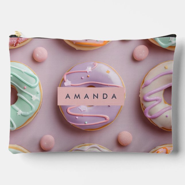 Bolsito Accesorio Grande Personalized Whimsical Pastel Donut & Macaron (Anverso)