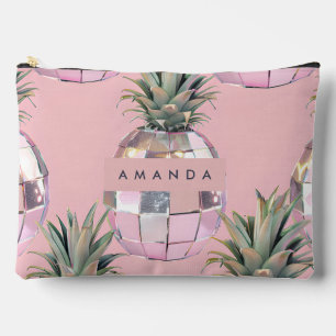 Bolsito Accesorio Grande Piña Disco Glam Personalizada Metálica Rosa