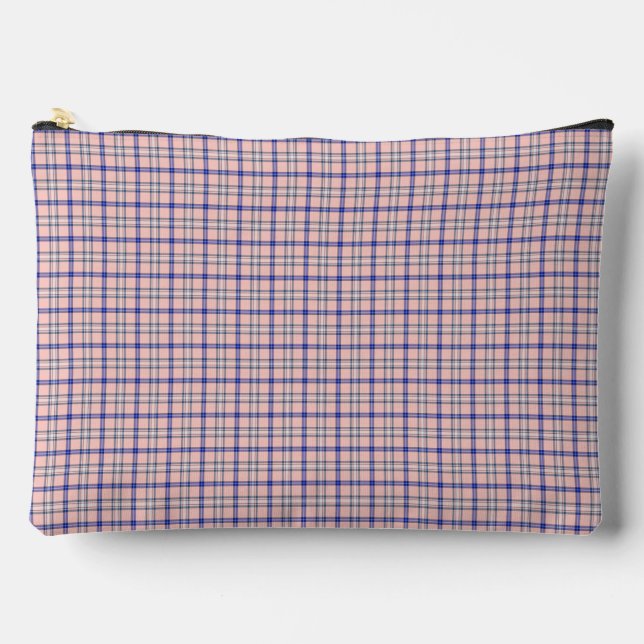 Bolsito Accesorio Grande Pink Blue Plaid Classic Pattern Retro (Anverso)